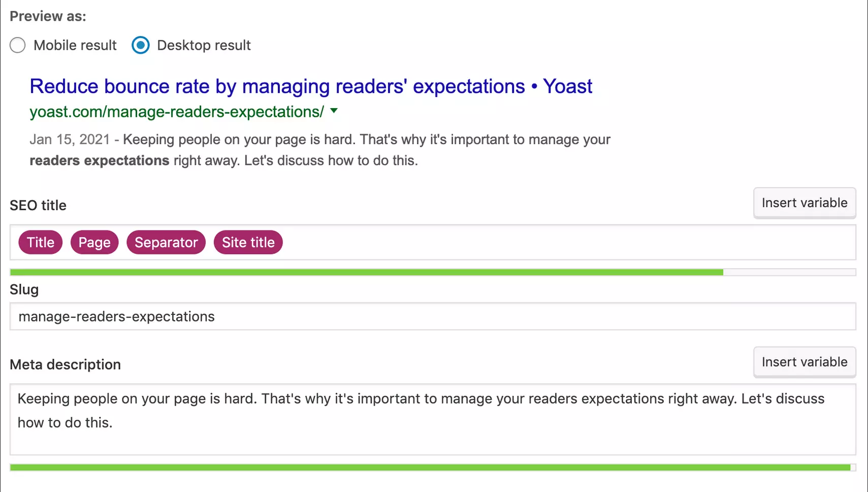 Example of a meta description with Yoast SEO