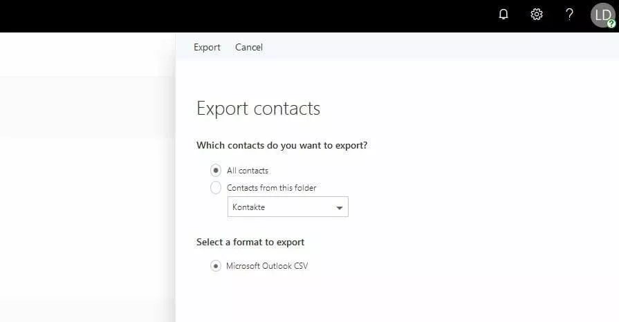 Outlook on the web: Exporting contacts