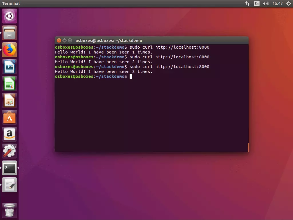 The command “curl” in the Ubuntu terminal