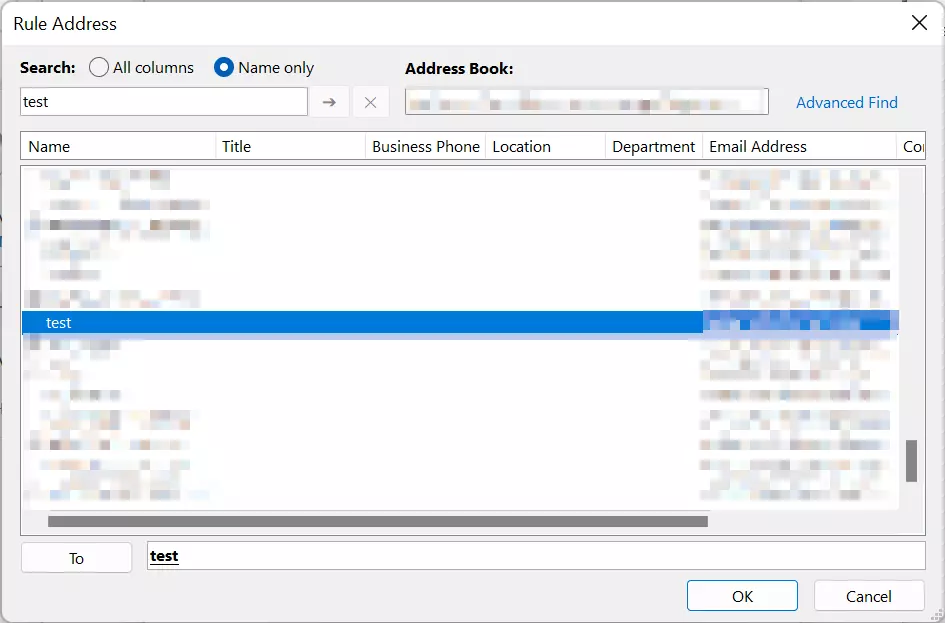 Outlook 365: Rules Wizard – Address book