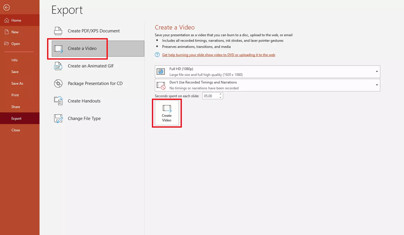 Save PowerPoint as video: format selection