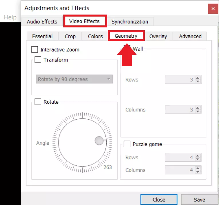 Select “Video Effects” followed by “Geometry”