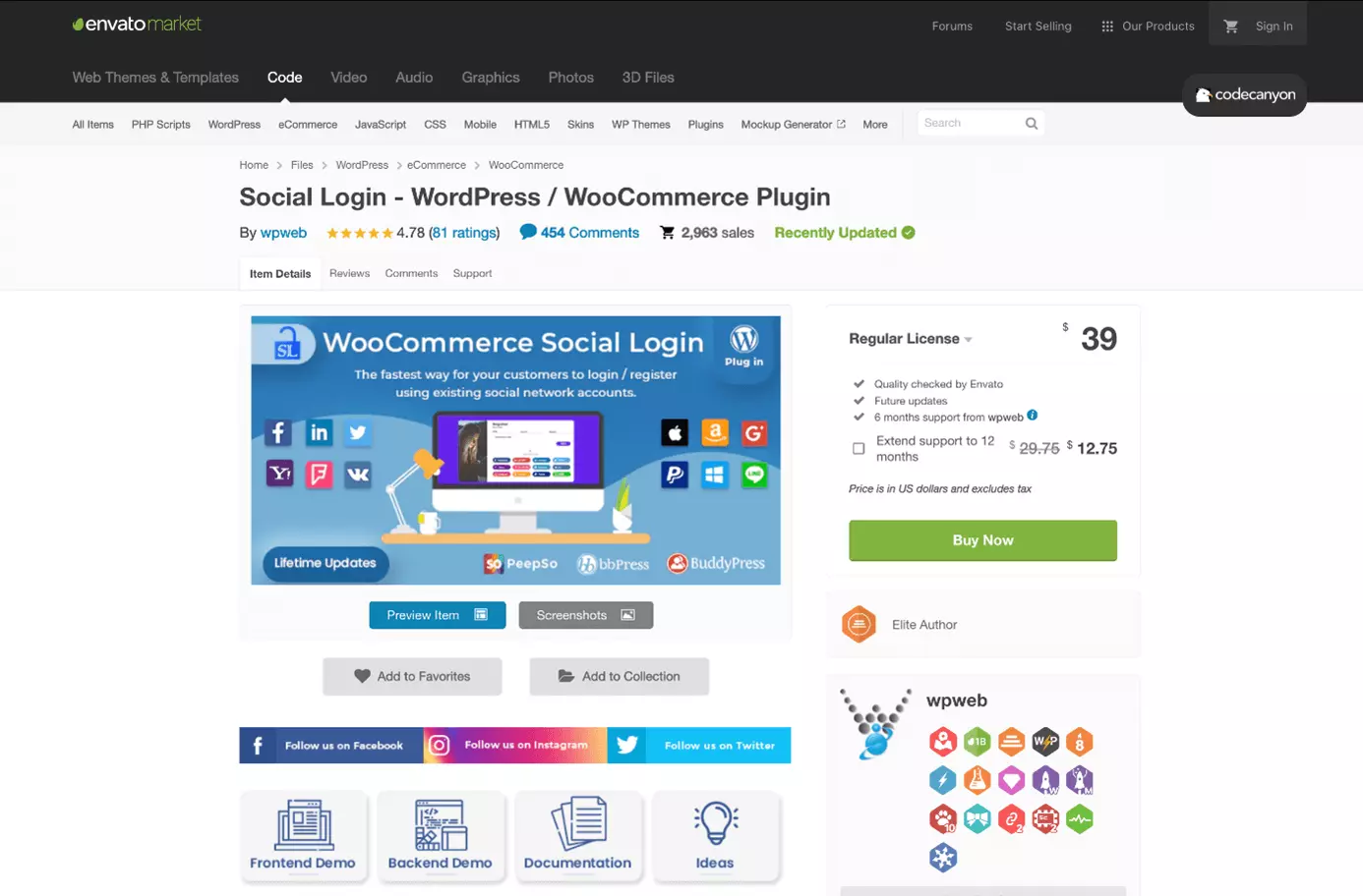 WooCommerce Social Login in Envato Market