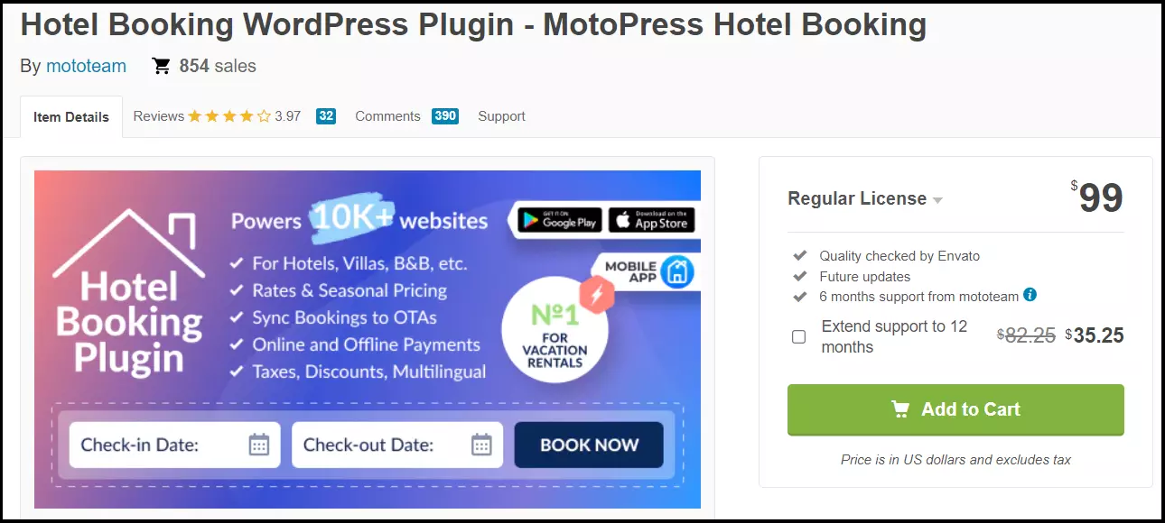 The website of the MotoPress Hotel booking plugin