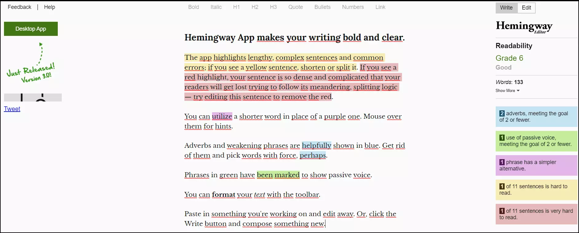 The website of Hemingwayapp.com