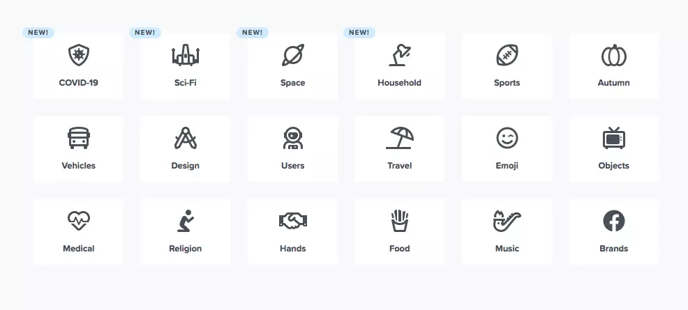 Excerpt from “Font Awesome” website showing icon categories