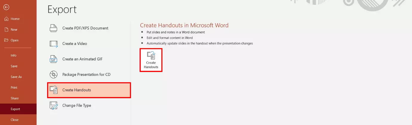 PowerPoint: Create Handouts