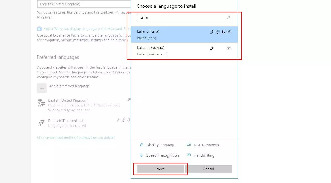 Windows 10 dialog: “Choose a language to install”