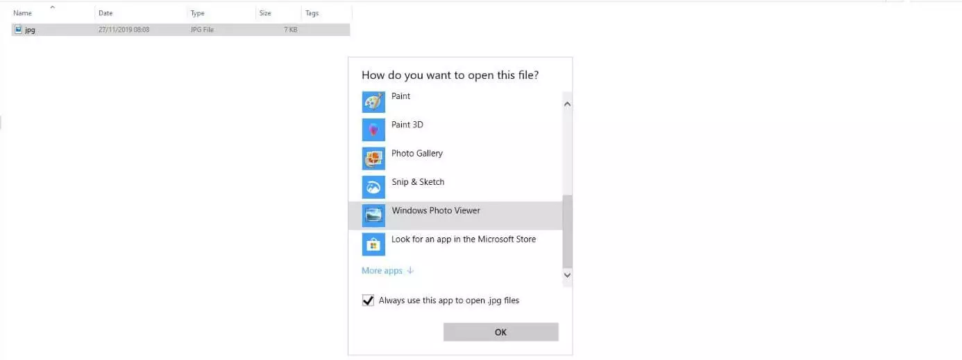 Windows 10 dialog ‘How do you want to open this file?’