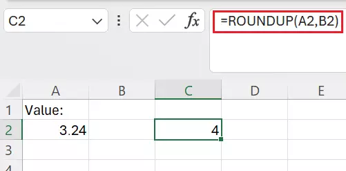 Excel: Round up with 0 decimal places