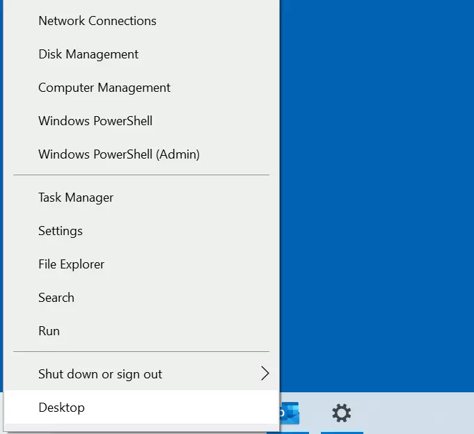 Windows 10: Quick menu