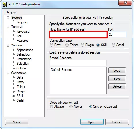 PuTTY Configuration window