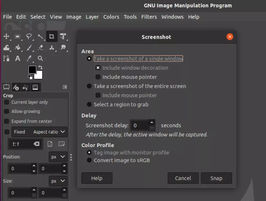 GIMP screenshot feature