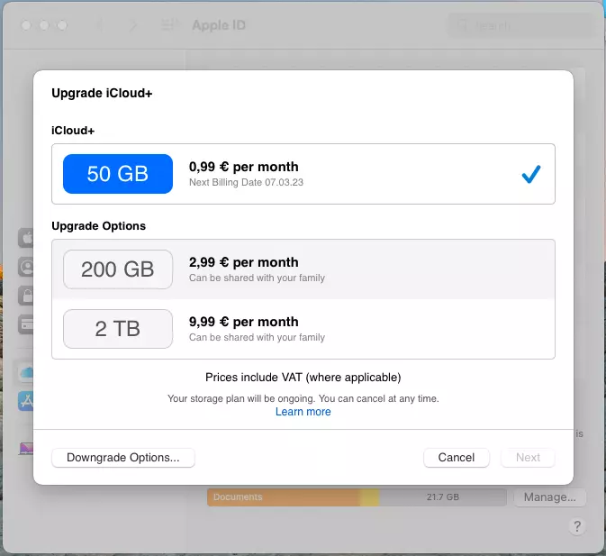 upgrade iCloud to iCloud Plus on Mac