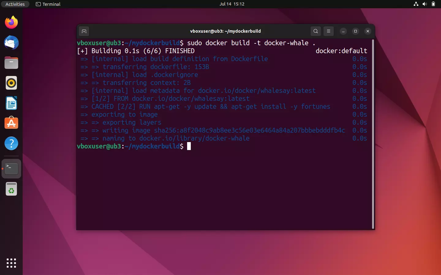 Ubuntu terminal: Status message during image creation