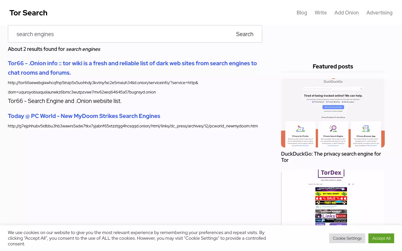 Tor Search results for the term “search engines”