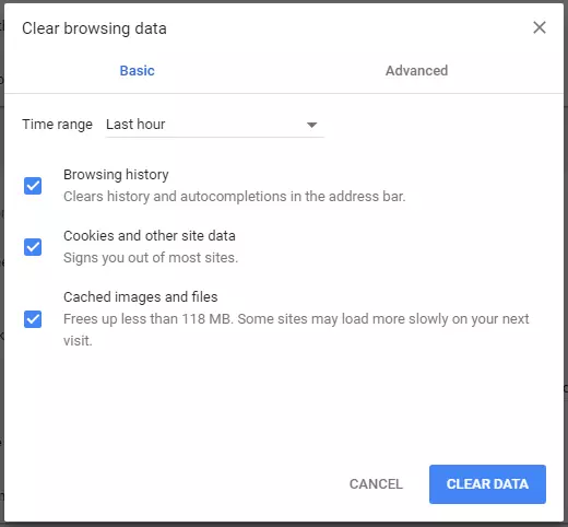 Chrome: Clear browsing data