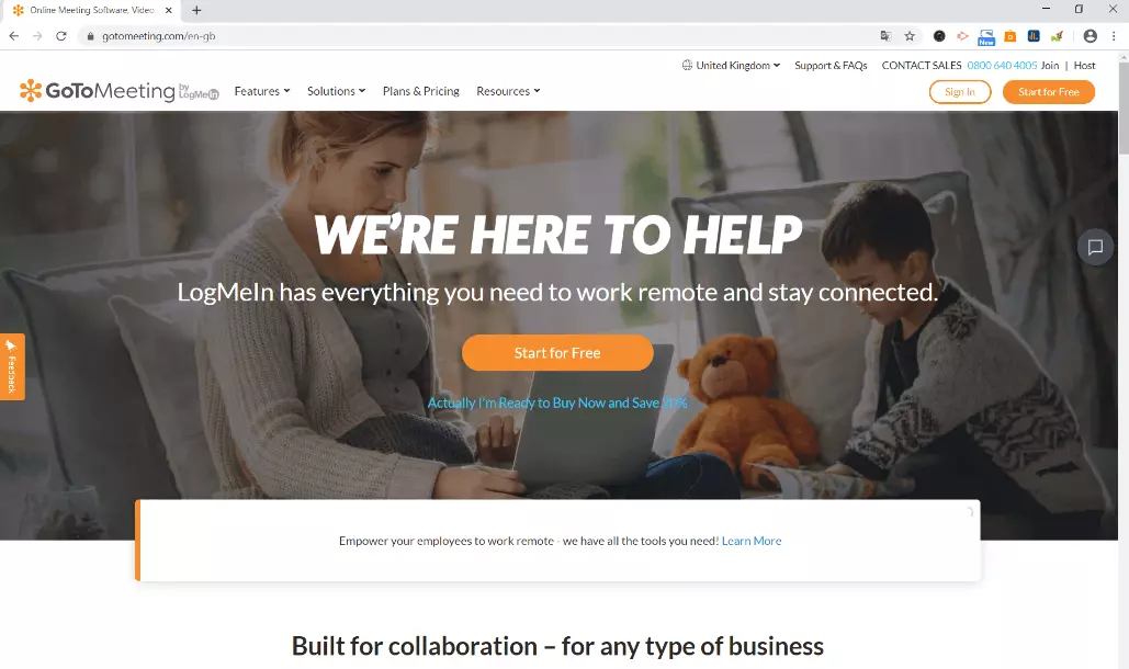 Video telephony provider GoToMeeting’s website