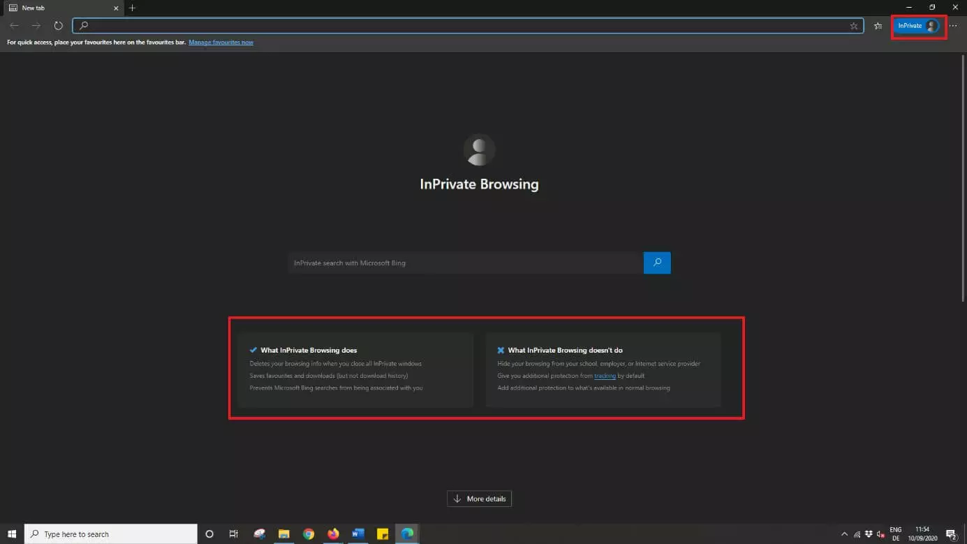 InPrivate surfing in Microsoft Edge