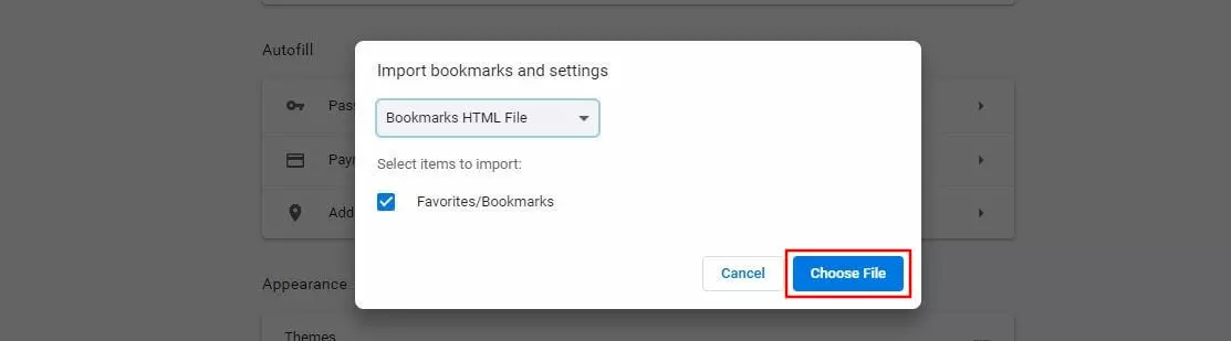 Chrome: Importing a bookmark HTML file