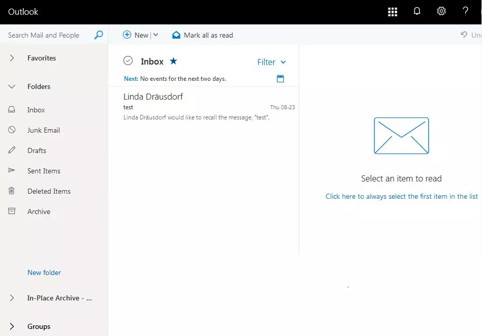 Outlook web app: Inbox