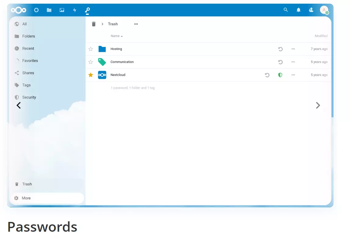 Screenshot of Passwords in the Nextcloud app store