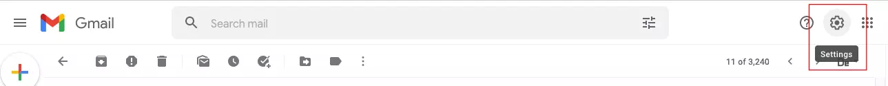 Open Settings in Gmail inbox