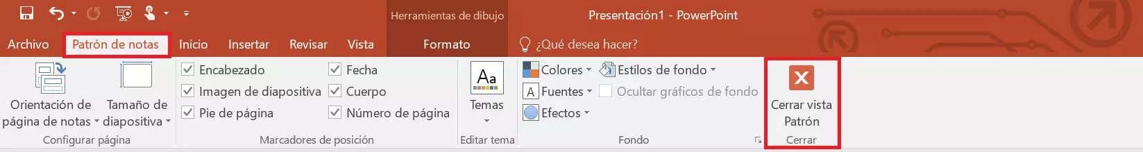 PowerPoint: opción de “Cerrar vista Patrón”