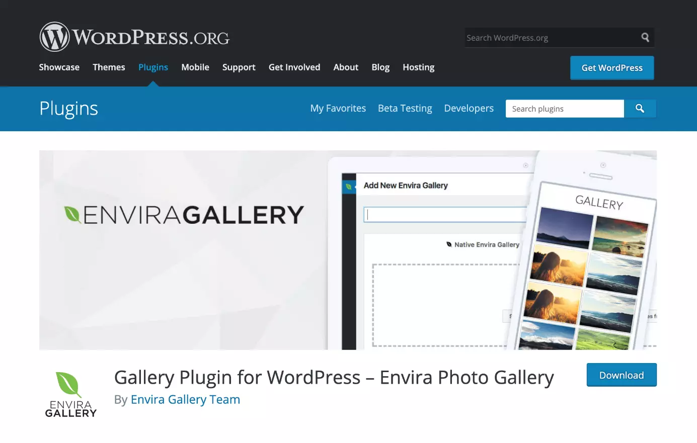 Envira Photo Gallery para WordPress se puede descargar desde WordPress.org