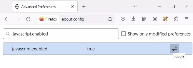 Configuración de Firefox “javascript.enabled”