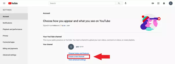 Configuración de YouTube: “Crear un canal”