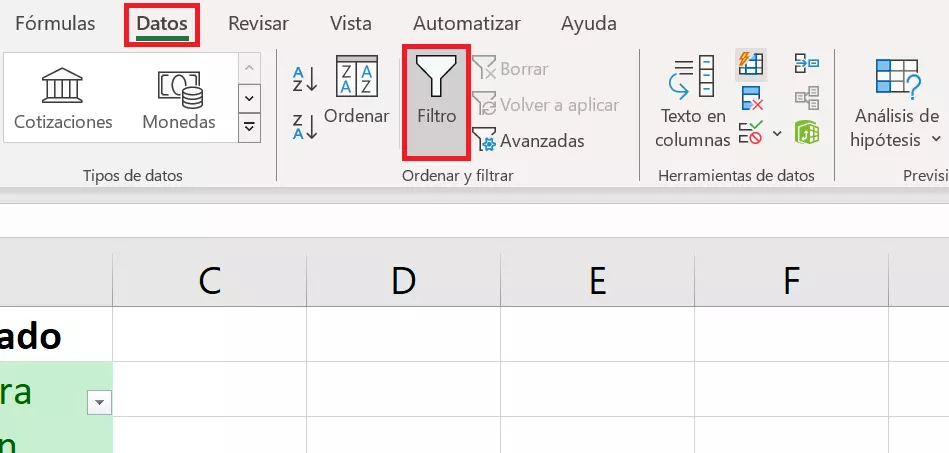 Función de filtros de Excel