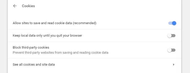 Chrome: habilitar cookies