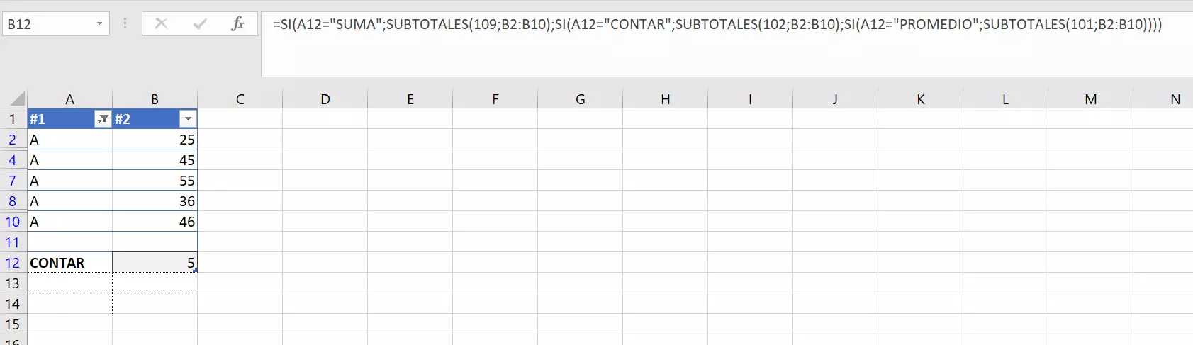 Combinación de consulta SI con la función SUBTOTALES en una tabla Excel