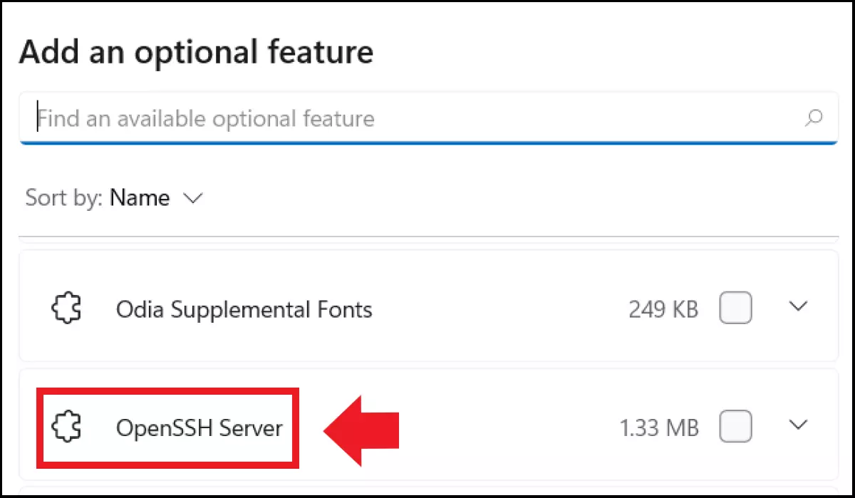 La instalación de un servidor OpenSSH en Agregar una característica de Windows