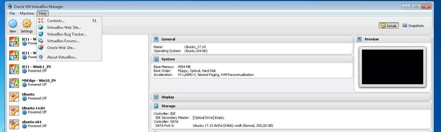 Oracle VM VirtualBox Manager