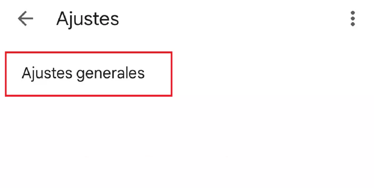 “Ajustes generales” en el menú de “Ajustes”