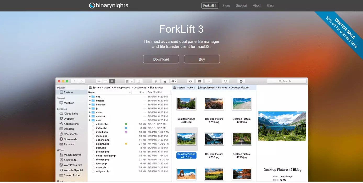 Interfaz de usuario ForkLift, gestor de archivos para Mac