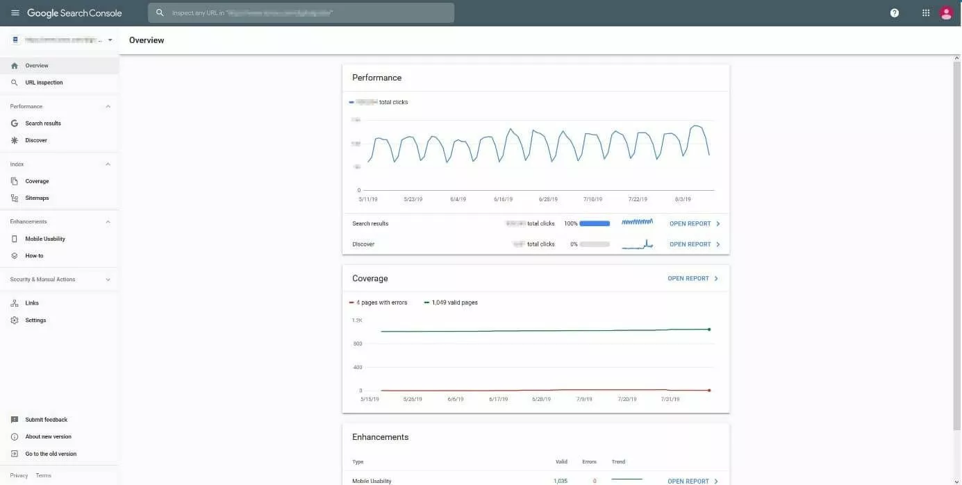 Panel de control de Google Search Console