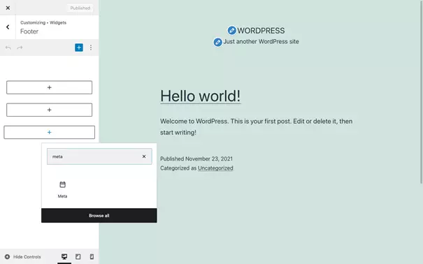 Seleccionar el meta widget en el personalizador de WordPress