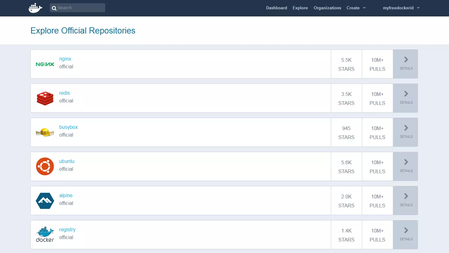 Repositorios oficiales en Docker Hub