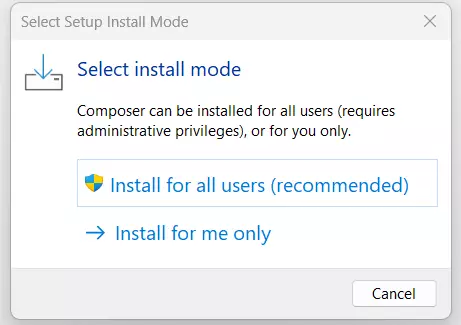 Composer en Windows 11: instalación para todos los usuarios