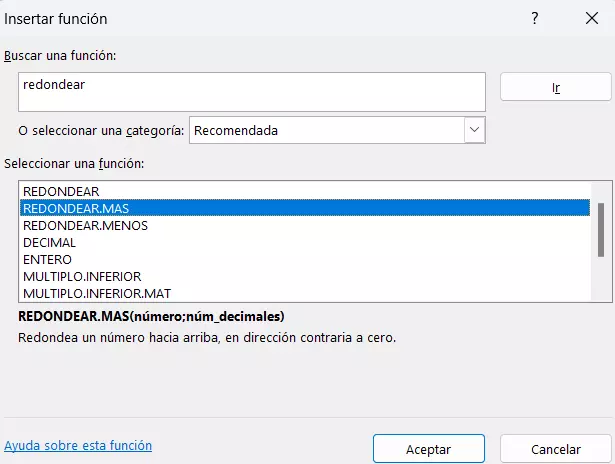 Excel: cómo redondear en Excel hacia arriba con el asistente de funciones