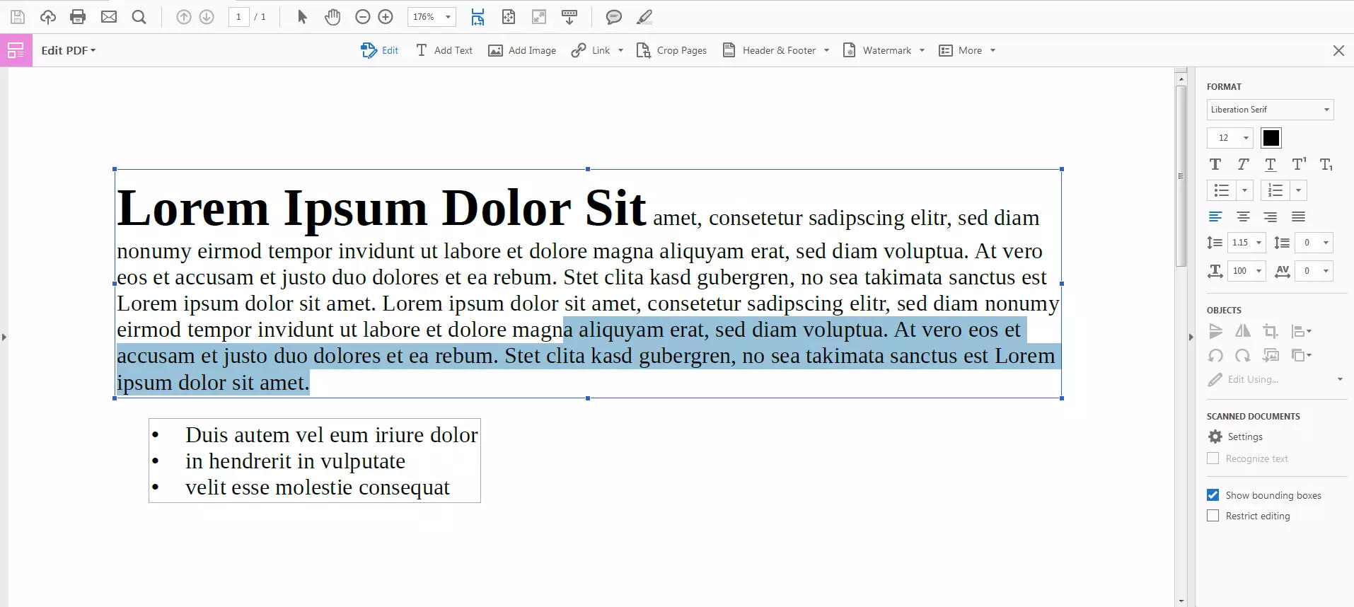 Función de edición de texto en Acrobat Pro DC