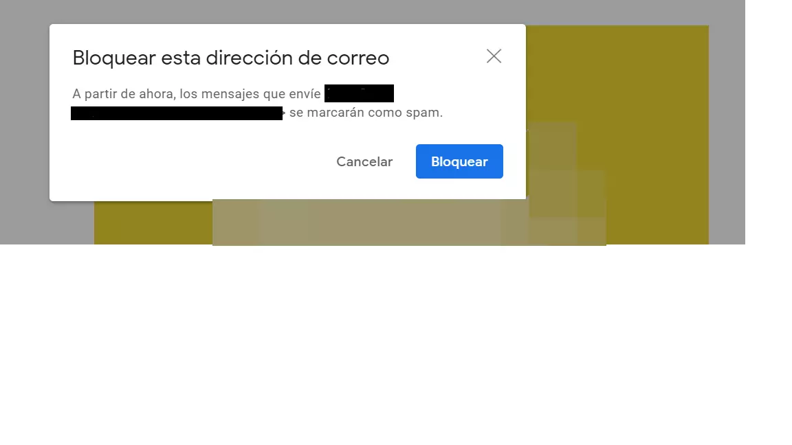 Gmail: ventana “Bloquear esta dirección de correo”