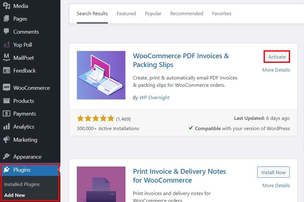 WooCommerce: Instalar y activar un plugin de facturas