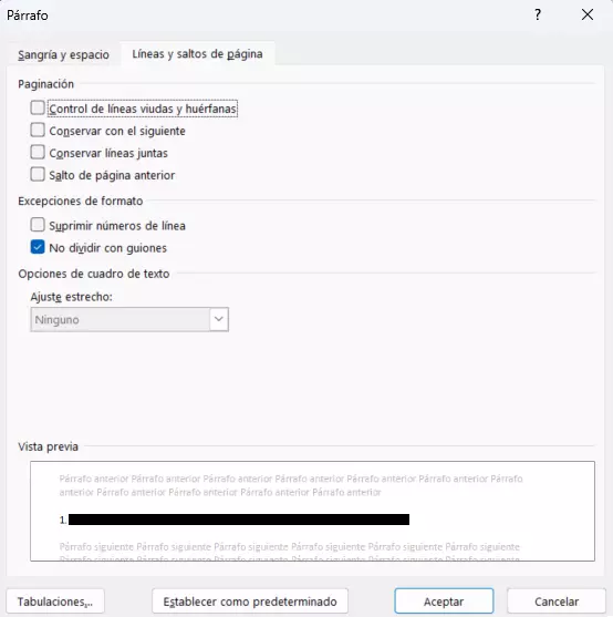 Word: deshabilitar guiones en fragmentos concretos manualmente