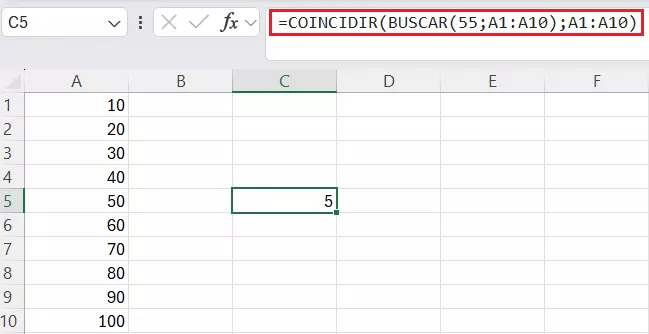 Combinar en Excel las funciones BUSCAR y COINCIDIR