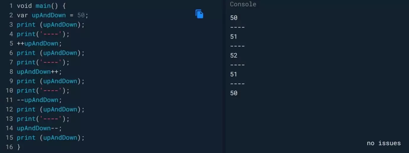 Programar con Dart: incrementar y decrementar un valor