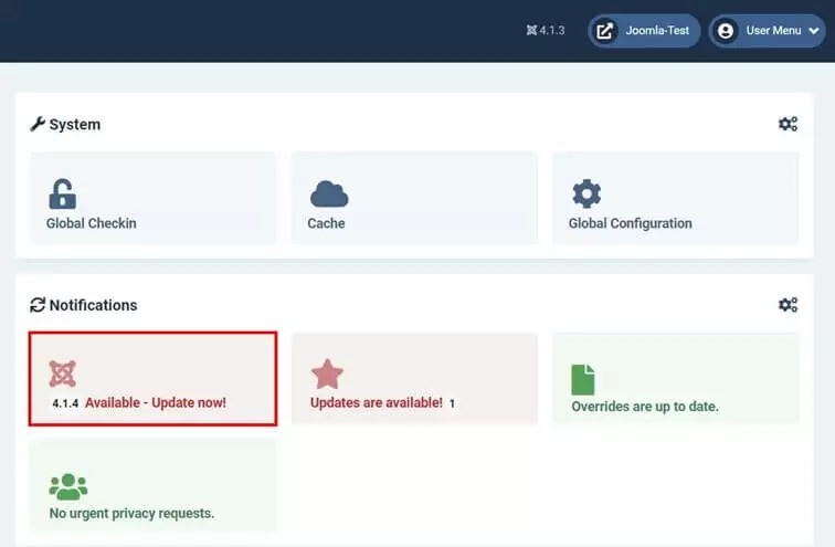 Dashboard de Joomla: nueva versión disponible